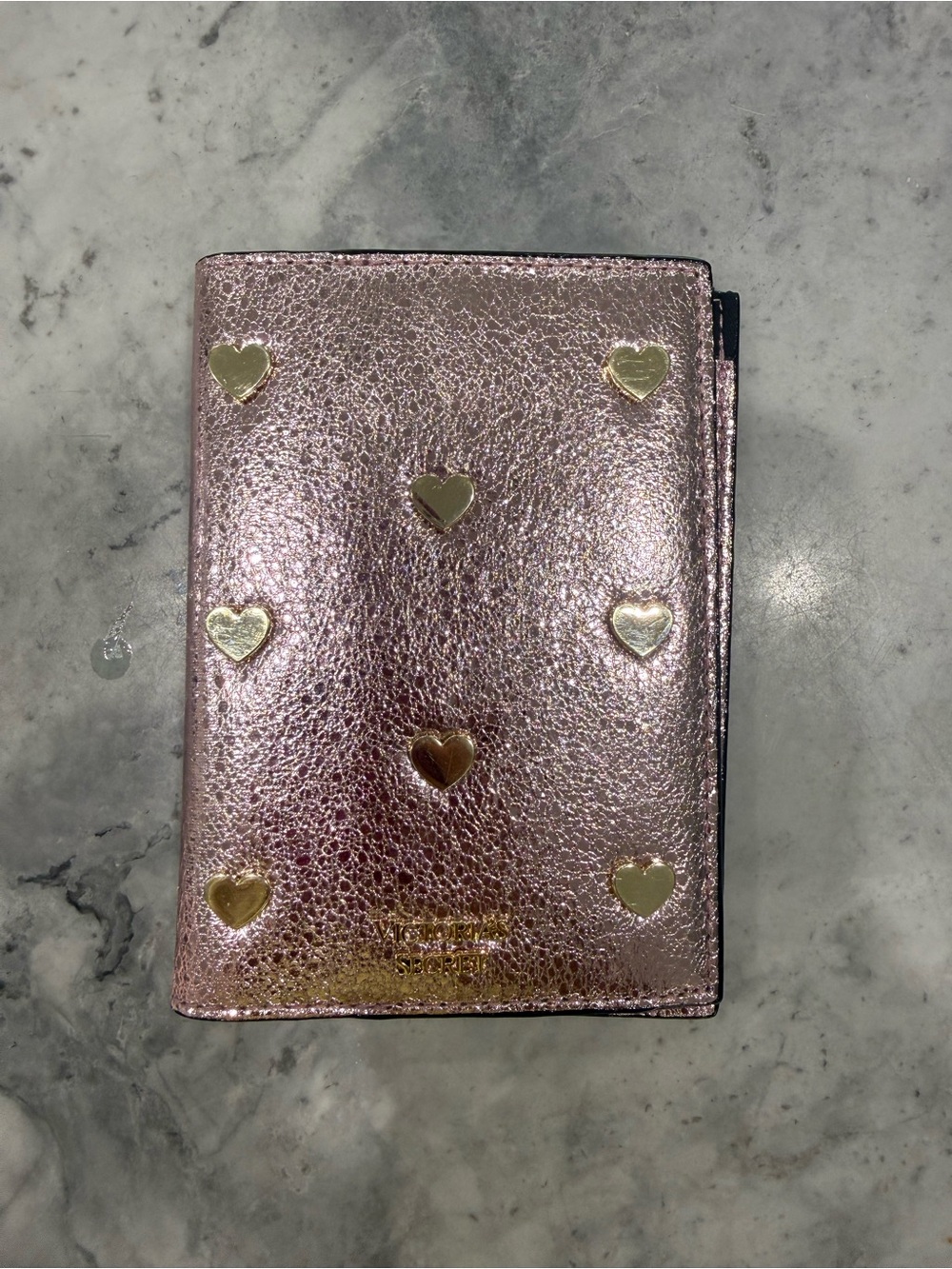 Metallic Pink Heart Stud Passport Holder